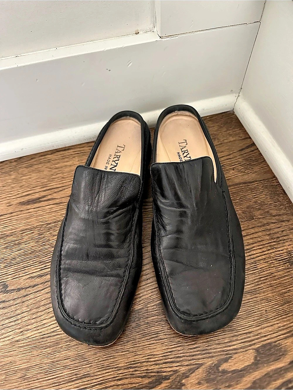 Taryn Rose Black Leather Mules US 8.5